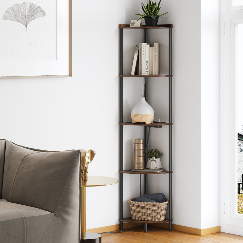 17 Stories Tabithia 5 Tier Corner Shelf Stand Bookcase with USB Ports Outlet Reviews Wayfair